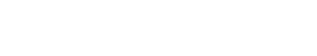 LongFi Solutions white horizontal logo on dark background