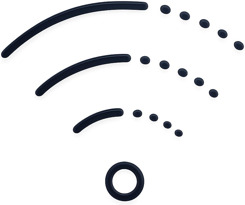Wi-Fi signal icon with broken dotted arcs showing intermittent indoor wireless coverage